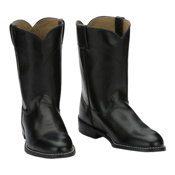 Justin Basics Black Cowboy Leather Roper Boot Men's Size 9EE - Picture 4 of 16